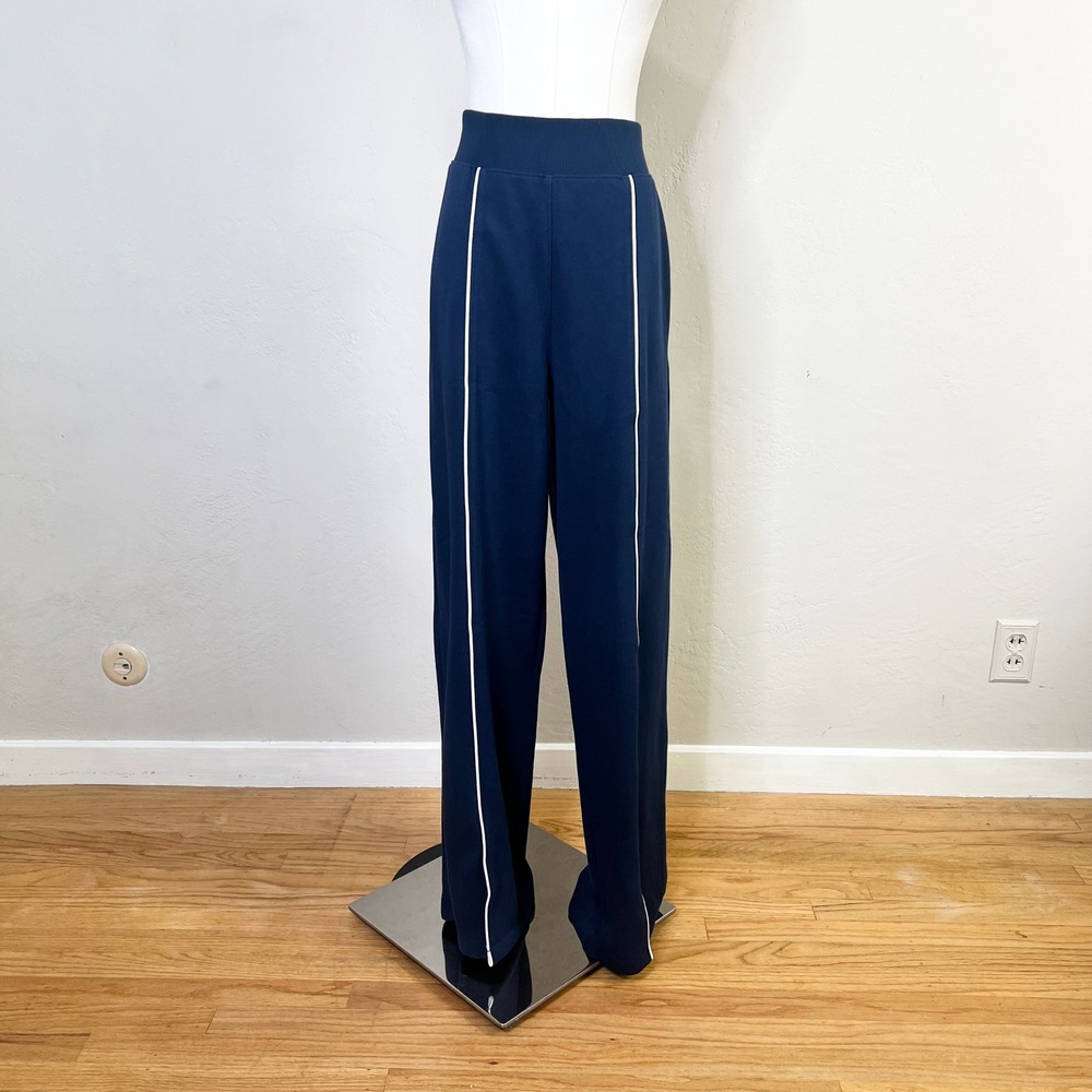 Spanx Pants AirPique Straight Track Pant Size Large Timeless Navy Piping NEW